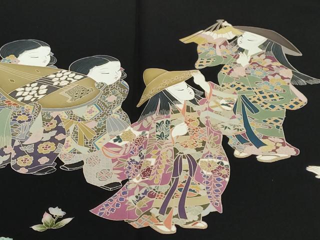 平和屋着物●豪華黒留袖　友禅　作家物　女人楽器花文　正絹　逸品　DABI2401ud