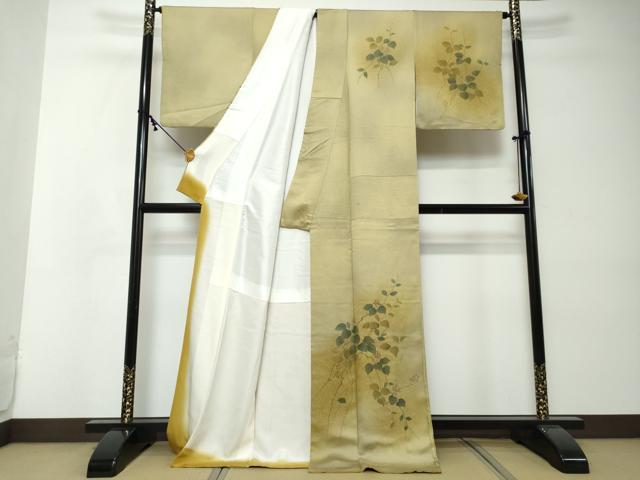 平和屋着物●訪問着　刺繍　蔦の葉文　暈し染め　正絹　逸品　DABI2408ud
