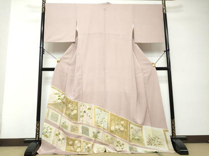 平和屋着物●豪華色留袖　駒刺繍　色紙草花文　金彩　健勝苑扱い　ロング丈　正絹　逸品　DABI2410ud