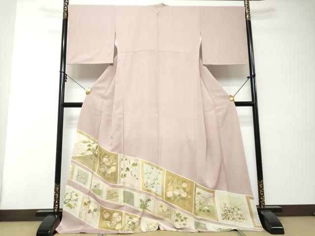 平和屋着物●豪華色留袖　駒刺繍　色紙草花文　金彩　健勝苑扱い　ロング丈　正絹　逸品　DABI2410ud