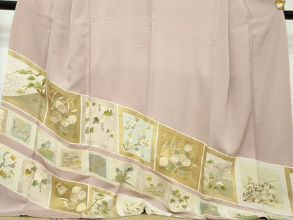 平和屋着物●豪華色留袖　駒刺繍　色紙草花文　金彩　健勝苑扱い　ロング丈　正絹　逸品　DABI2410ud