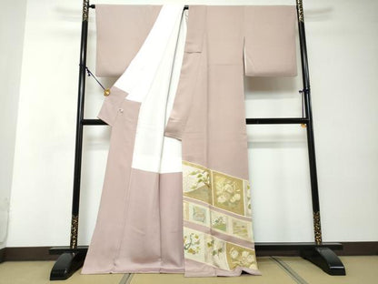 平和屋着物●豪華色留袖　駒刺繍　色紙草花文　金彩　健勝苑扱い　ロング丈　正絹　逸品　DABI2410ud