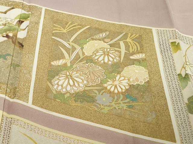 平和屋着物●豪華色留袖　駒刺繍　色紙草花文　金彩　健勝苑扱い　ロング丈　正絹　逸品　DABI2410ud