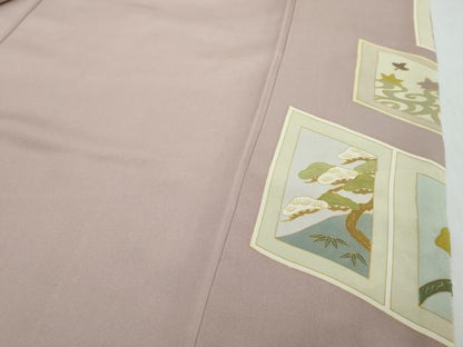 平和屋着物●豪華色留袖　駒刺繍　色紙草花文　金彩　健勝苑扱い　ロング丈　正絹　逸品　DABI2410ud