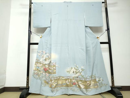 平和屋着物●豪華色留袖　駒刺繍　地紙飛鶴草花文　暈し染め　金彩　正絹　逸品　DABI2411ud