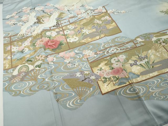 平和屋着物●豪華色留袖　駒刺繍　地紙飛鶴草花文　暈し染め　金彩　正絹　逸品　DABI2411ud