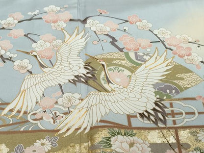 平和屋着物●豪華色留袖　駒刺繍　地紙飛鶴草花文　暈し染め　金彩　正絹　逸品　DABI2411ud