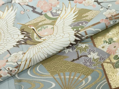 平和屋着物●豪華色留袖　駒刺繍　地紙飛鶴草花文　暈し染め　金彩　正絹　逸品　DABI2411ud