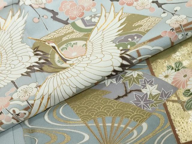 平和屋着物●豪華色留袖　駒刺繍　地紙飛鶴草花文　暈し染め　金彩　正絹　逸品　DABI2411ud