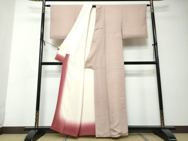 平和屋着物●江戸小紋　万筋　臙脂色×白梅鼠色　正絹　逸品　DABI2424ud