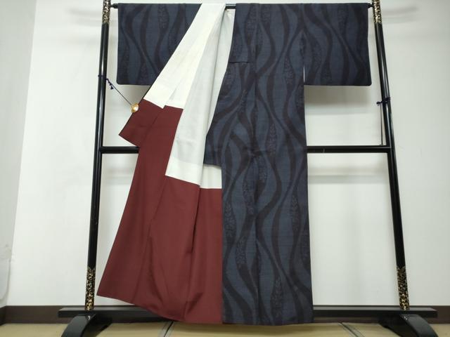 平和屋着物●結城紬　80亀甲　立涌草花文　正絹　逸品　DABI2427ud