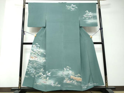 平和屋着物●訪問着　友禅　流水渡橋風景文　暈し染め　正絹　逸品　DABI2428ud