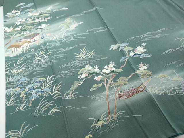 平和屋着物●訪問着　友禅　流水渡橋風景文　暈し染め　正絹　逸品　DABI2428ud