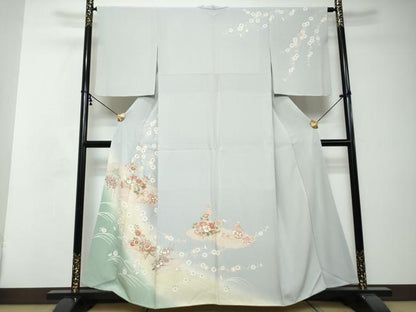 平和屋着物●十日町老舗ブランド　吉澤友禅　吾妻徳穂　訪問着　駒刺繍　草花文　暈し染め　金彩　やまと誂製　正絹　逸品　DABI2430ud