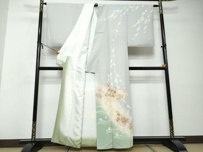 平和屋着物●十日町老舗ブランド　吉澤友禅　吾妻徳穂　訪問着　駒刺繍　草花文　暈し染め　金彩　やまと誂製　正絹　逸品　DABI2430ud