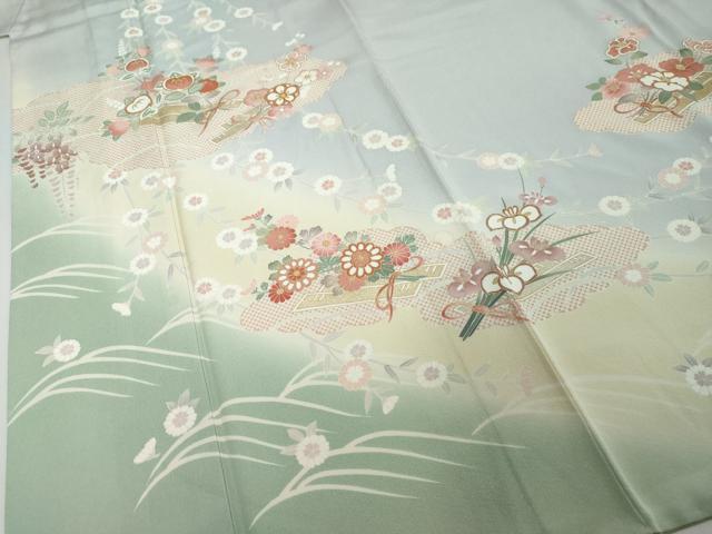 平和屋着物●十日町老舗ブランド　吉澤友禅　吾妻徳穂　訪問着　駒刺繍　草花文　暈し染め　金彩　やまと誂製　正絹　逸品　DABI2430ud
