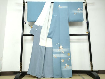 平和屋着物●訪問着　駒刺繍　雪輪草花文　暈し染め　金彩　鈴乃屋扱い　正絹　逸品　DABI2435ud