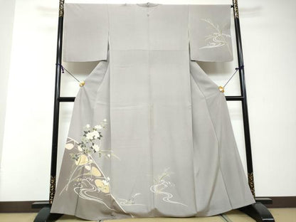 平和屋着物●訪問着　流水草花文　金彩　正絹　逸品　DABI2437ud