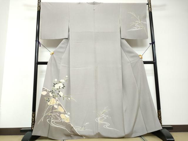 平和屋着物●訪問着　流水草花文　金彩　正絹　逸品　DABI2437ud