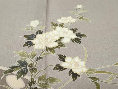 平和屋着物●訪問着　流水草花文　金彩　正絹　逸品　DABI2437ud