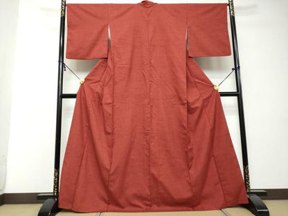 平和屋着物●結城紬　茜色　正絹　逸品　DABI2439ud