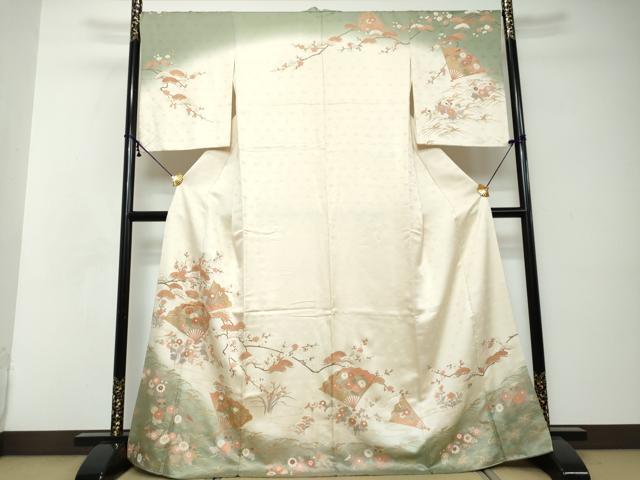 平和屋着物●訪問着　駒刺繍　扇面草花文　暈し染め　金彩　東武百貨店扱い　正絹　逸品　DABI2442ud