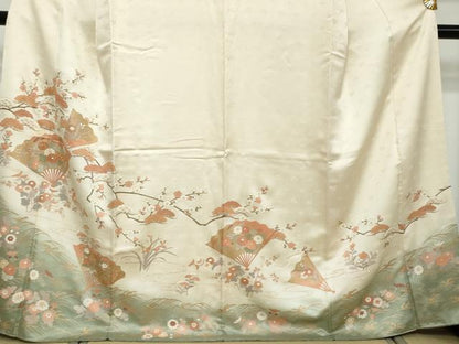 平和屋着物●訪問着　駒刺繍　扇面草花文　暈し染め　金彩　東武百貨店扱い　正絹　逸品　DABI2442ud