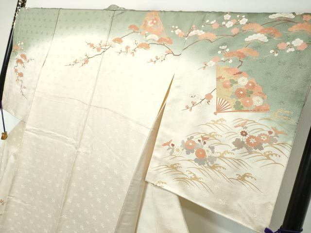 平和屋着物●訪問着　駒刺繍　扇面草花文　暈し染め　金彩　東武百貨店扱い　正絹　逸品　DABI2442ud