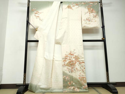 平和屋着物●訪問着　駒刺繍　扇面草花文　暈し染め　金彩　東武百貨店扱い　正絹　逸品　DABI2442ud
