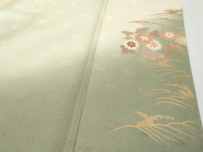平和屋着物●訪問着　駒刺繍　扇面草花文　暈し染め　金彩　東武百貨店扱い　正絹　逸品　DABI2442ud