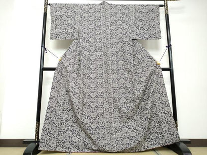 平和屋着物●上質な小紋　紬地　型染め　更紗花唐草文　正絹　逸品　DABI2445ud