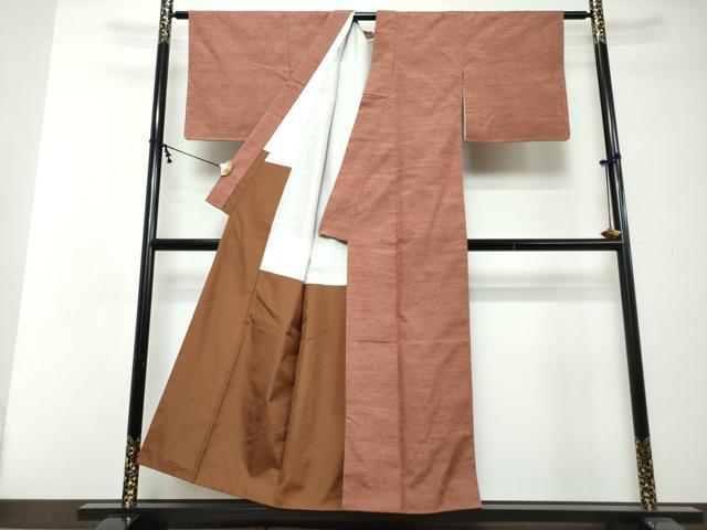 平和屋着物●絲藝苑　上島洋山　紬　小豆色　正絹　逸品　DABI2446ud