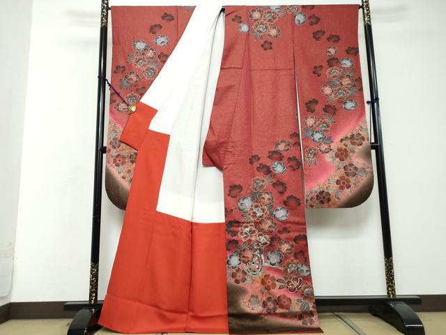 平和屋着物●豪華振袖　駒刺繍　花車文　暈し染め　銀彩　金通し地　正絹　逸品　DABI2447ud