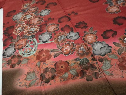平和屋着物●豪華振袖　駒刺繍　花車文　暈し染め　銀彩　金通し地　正絹　逸品　DABI2447ud