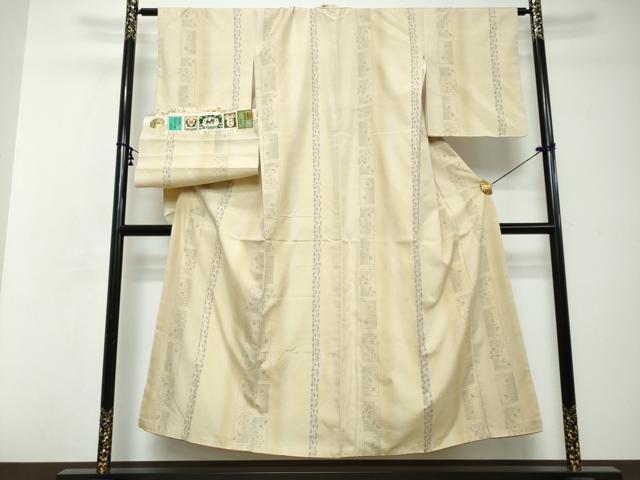 平和屋着物●結城紬　奥順　はたおり娘　80亀甲　飛び亀甲柄　草花間道　やまと誂製　証紙付き　正絹　逸品　DABI2449ud