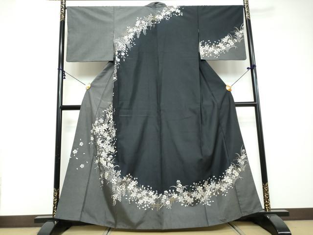 平和屋着物●訪問着　紬地　草花文　金彩　正絹　逸品　DABI2450ud