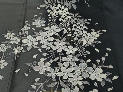 平和屋着物●訪問着　紬地　草花文　金彩　正絹　逸品　DABI2450ud