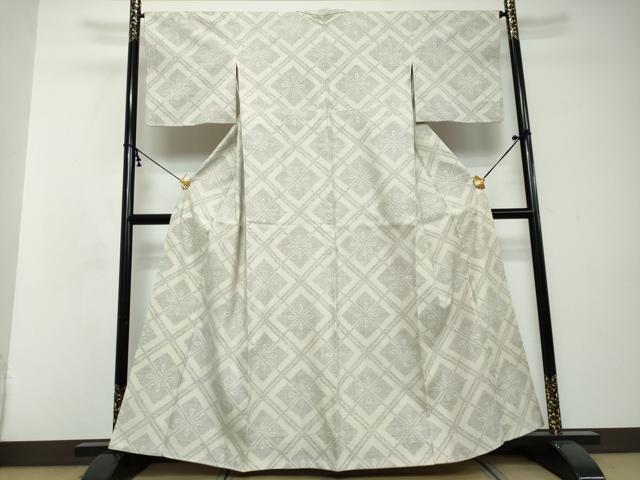 平和屋着物●結城紬　80亀甲　菱文　カラー胴裏：赤紫色　正絹　逸品　DABI2452ud