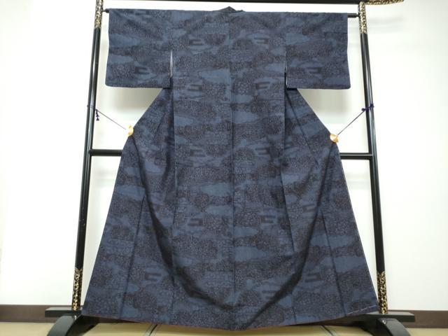 平和屋着物●結城紬　100亀甲　雲取り雪輪草花文　正絹　逸品　DABI2455ud