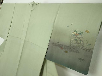 平和屋着物●中国三大刺繍　汕頭刺繍　スワトウ刺繍　総刺繍　訪問着　エ霞花籠文　暈し染め　正絹　逸品　DABI2457ud