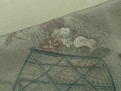 平和屋着物●中国三大刺繍　汕頭刺繍　スワトウ刺繍　総刺繍　訪問着　エ霞花籠文　暈し染め　正絹　逸品　DABI2457ud