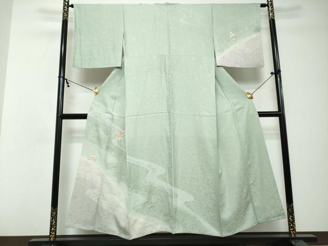 平和屋着物●訪問着　刺繍　流水草花文　暈し染め　金彩　正絹　逸品　DABI2461ud