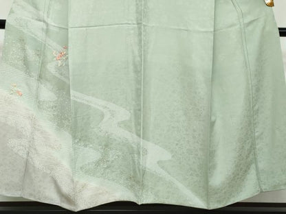 平和屋着物●訪問着　刺繍　流水草花文　暈し染め　金彩　正絹　逸品　DABI2461ud