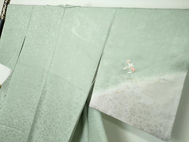 平和屋着物●訪問着　刺繍　流水草花文　暈し染め　金彩　正絹　逸品　DABI2461ud
