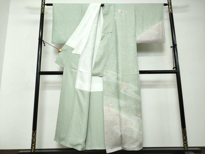 平和屋着物●訪問着　刺繍　流水草花文　暈し染め　金彩　正絹　逸品　DABI2461ud