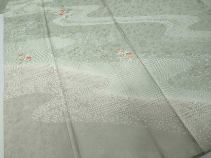平和屋着物●訪問着　刺繍　流水草花文　暈し染め　金彩　正絹　逸品　DABI2461ud