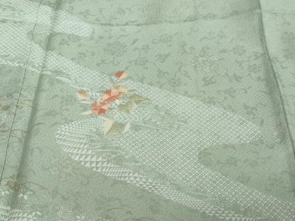 平和屋着物●訪問着　刺繍　流水草花文　暈し染め　金彩　正絹　逸品　DABI2461ud