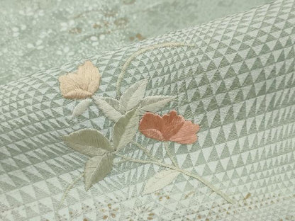 平和屋着物●訪問着　刺繍　流水草花文　暈し染め　金彩　正絹　逸品　DABI2461ud