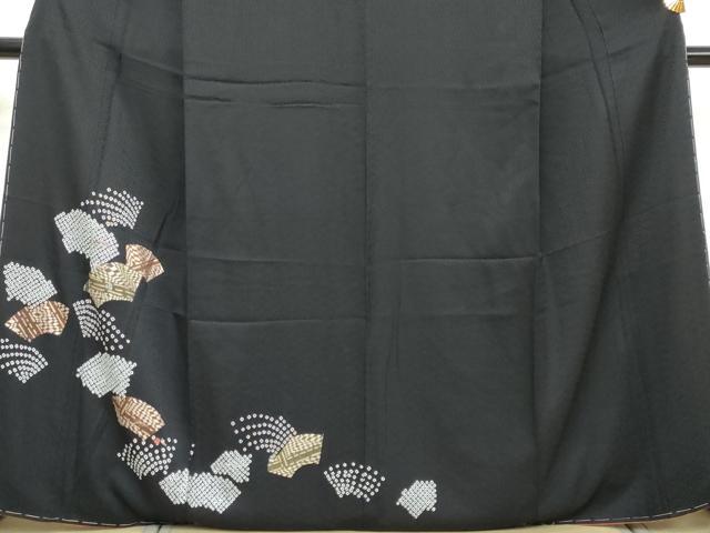平和屋着物●訪問着　絞り　刺繍　地紙草花文　黒地　金彩　正絹　逸品　未使用　DABI2462ud