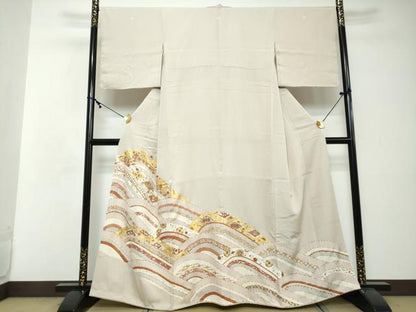 平和屋着物●豪華色留袖　駒刺繍　吉祥飛鶴花文　金彩　伊勢丹扱い　正絹　逸品　DABI2463ud